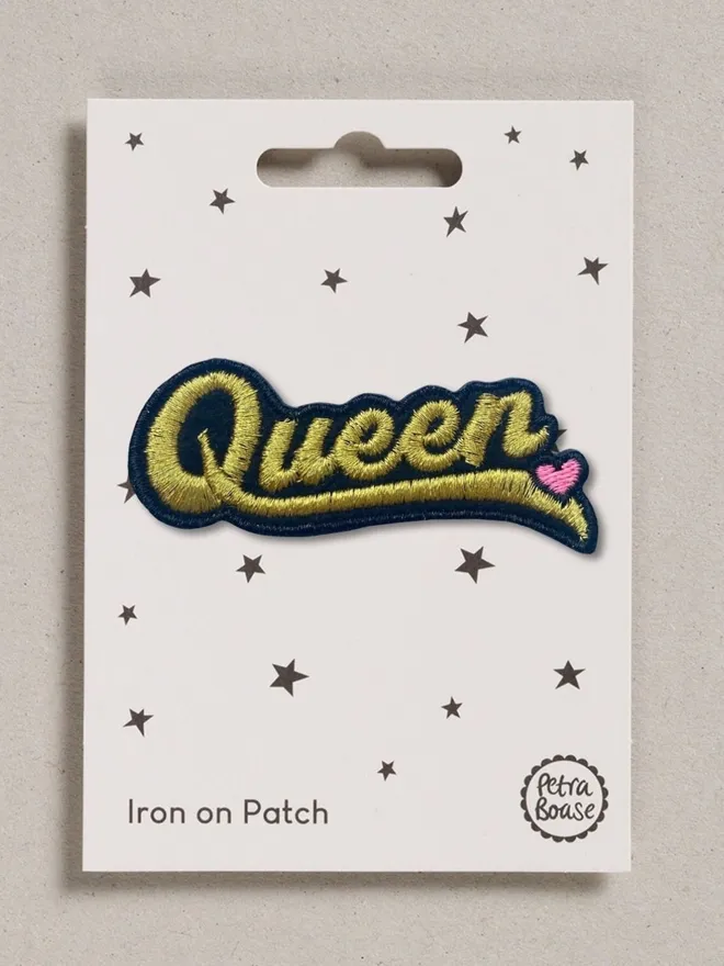 Queen embroidered iron on fabric patch