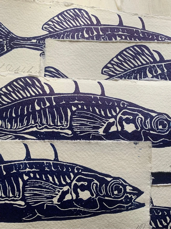 Lino Print Spiked Stickleback Fish On Handmade Paper
