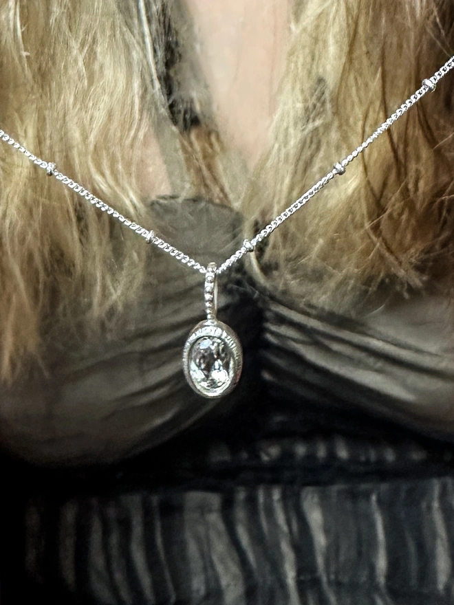 pear silver stone necklace