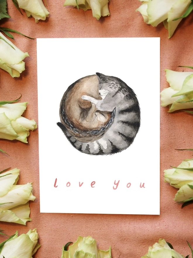 Love You – Cuddling Cats Greetings Card