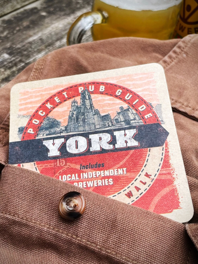 York Pocket Pub Guide. A guide to York pubs folded into a pocket. It resembles a beer mat.
