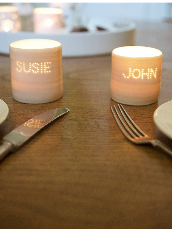 personalised name mini porcelain tealight holders