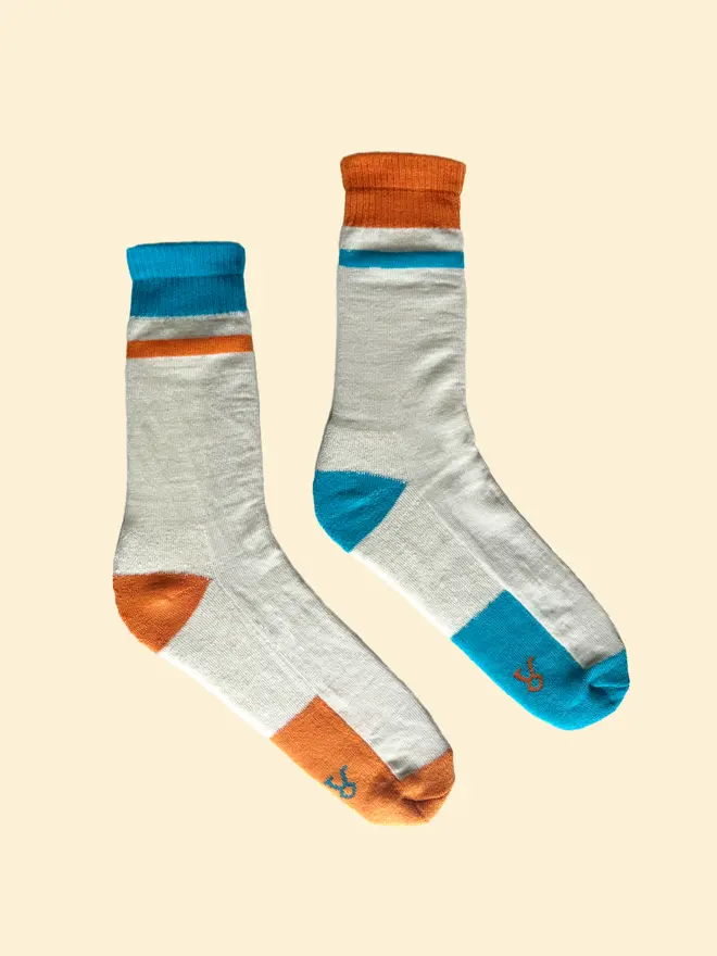 Merino socks with orange and blue stripes 