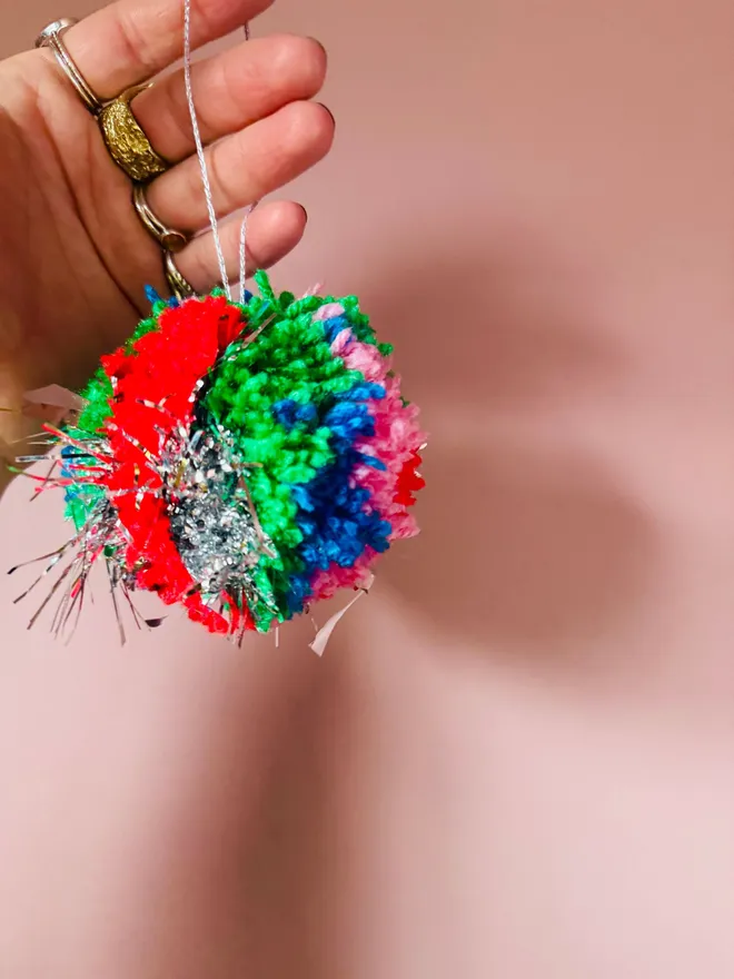 Christmas bauble Pom Pom bauble tinsel Pom Pom tinsel bauble disco Pom Pom bauble Christmas bright Pom Pom 