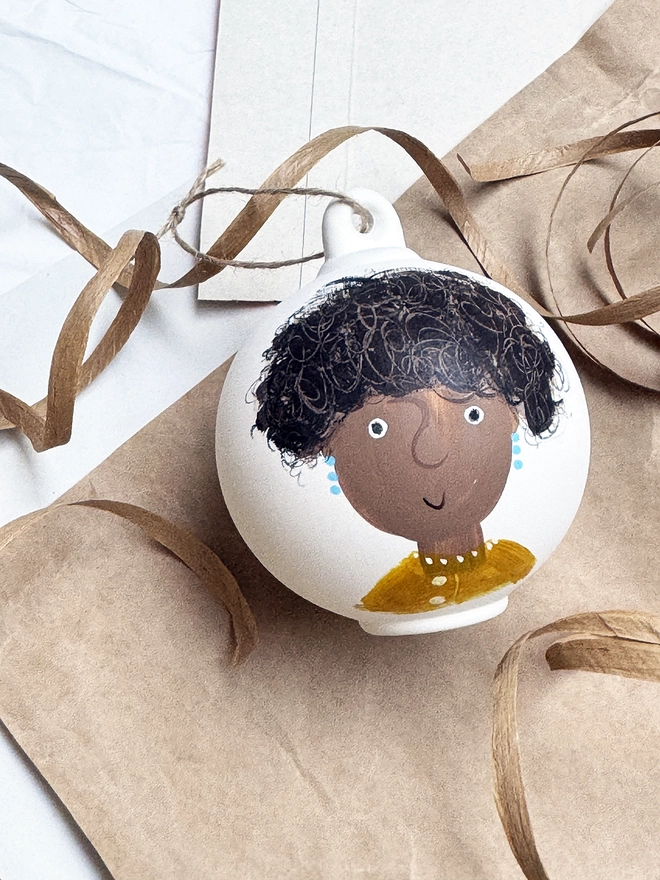 hand painted Christmas bauble portrait 