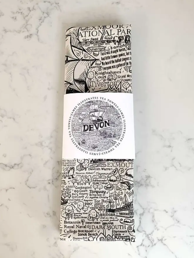 Devon Print Tea Towel Wrapped