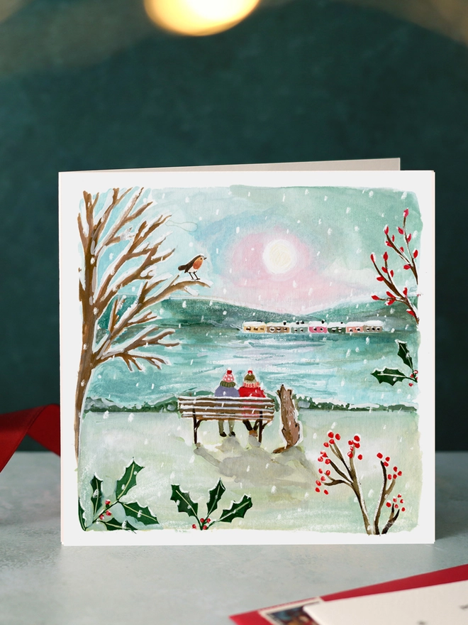 Couple on a Bench Blank Christmas Card
