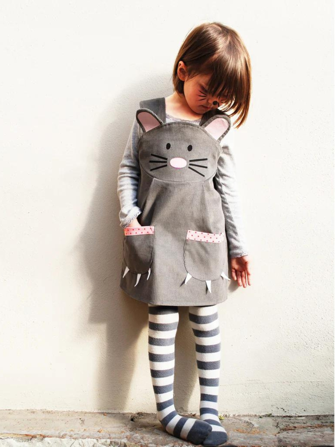 girls' grey corduroy mouse dress