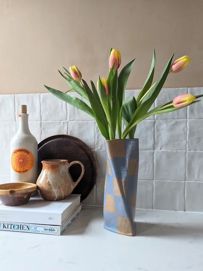 Baby Blue Check Twist Vase