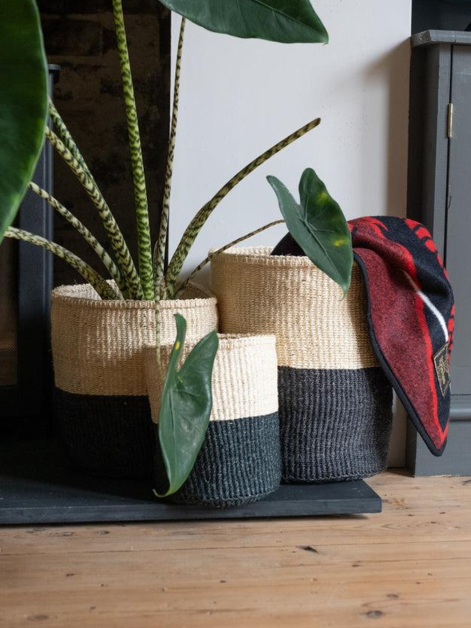 Kenyan Sisal Storage Basket 'Charcoal and Natural' 