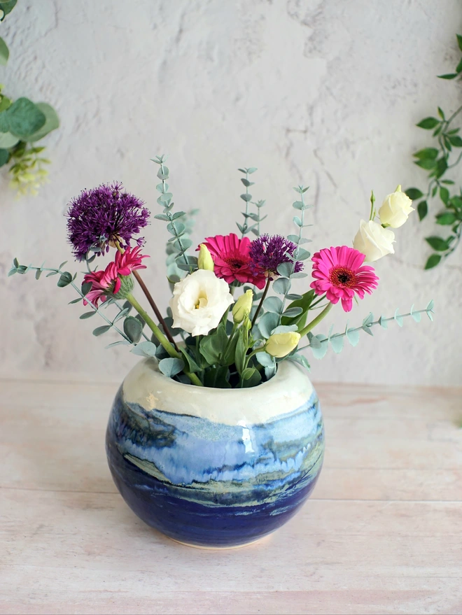 large blue vase, round vase, globe vase, ceramic large vase, vase gift, flower vase, flower gift, gift for flower lovers, Floral gift, blue vase, Jenny Hopps Pottery