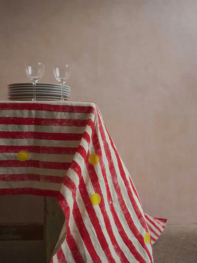 Red stripe Sunrise Linen Tablecloth