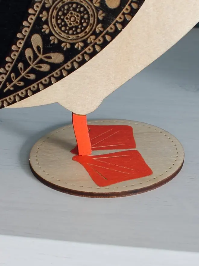 Standing Wooden Atlantic Puffin, wooden bird decoration standing on a platform. 