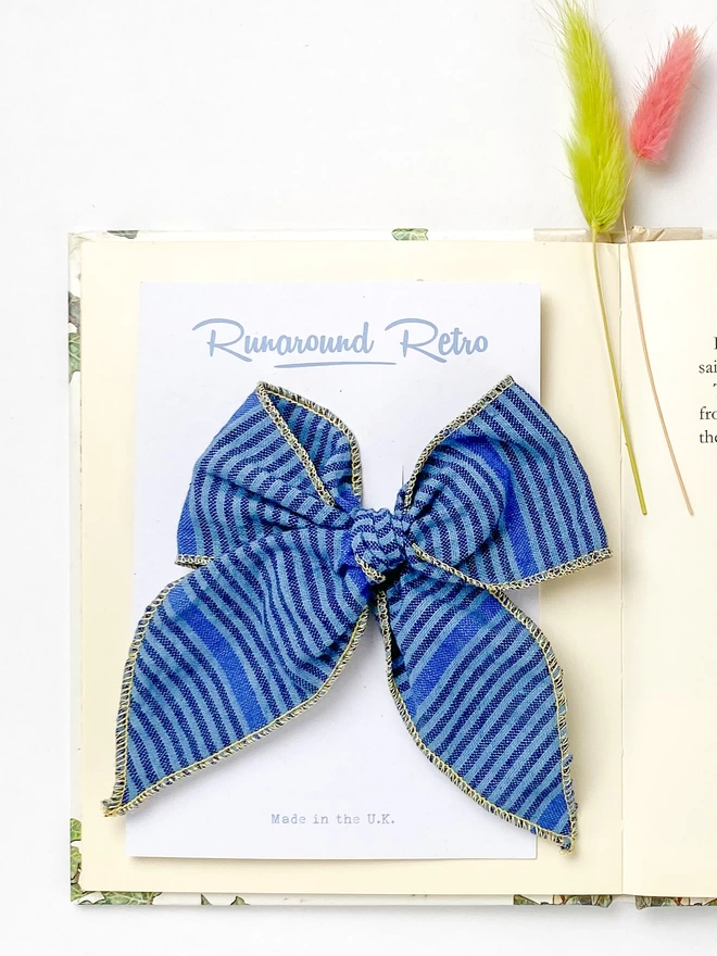 Large Hair Bow for Girls in Winter blue By Runaround Retro