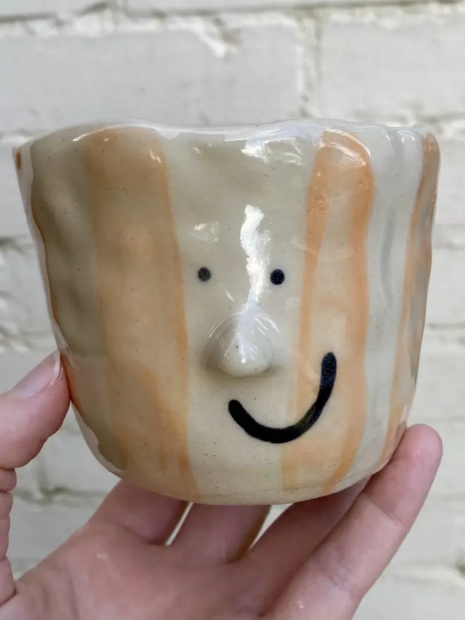 orange white strip ceramic handmade pot