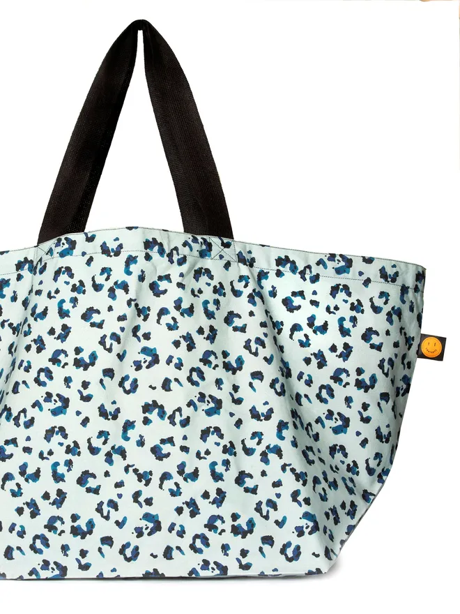 blue leopard print extra larger tote bag