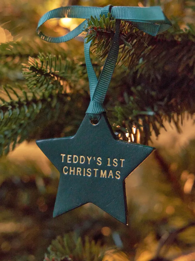Personalised star leather Christmas tree decoration