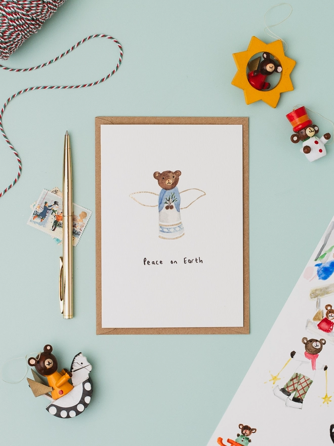 Peace on Earth Angel Christmas Card Set of 6 Cards 