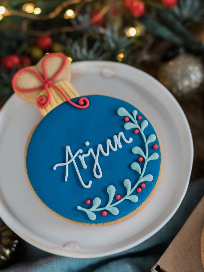 personalised Christmas bauble biscuit 