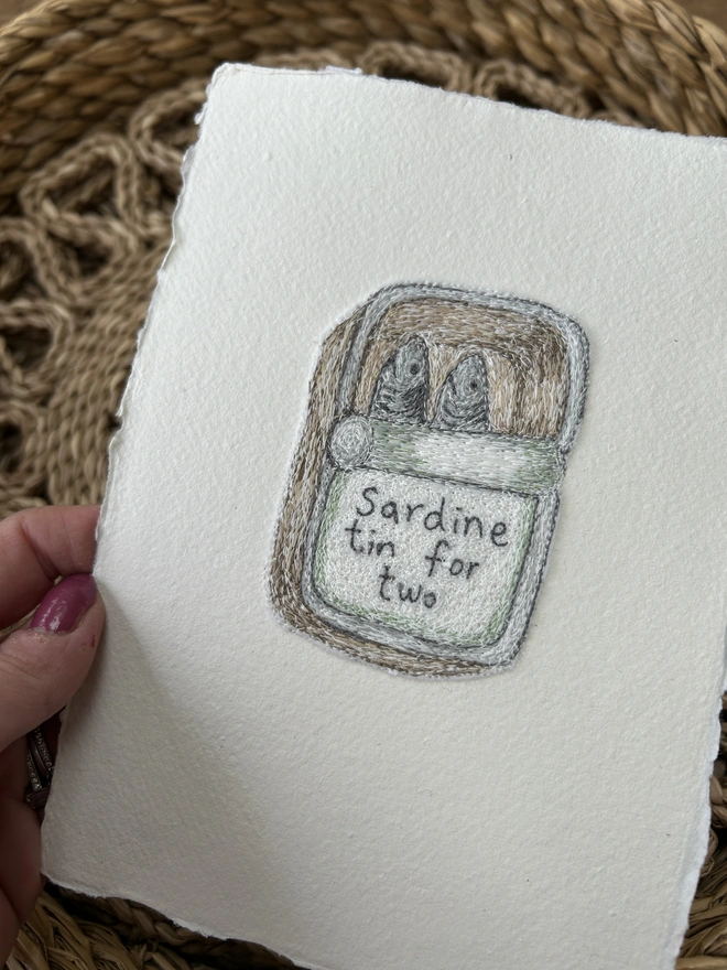 Sardine Tin For Two Embroidered Artwork