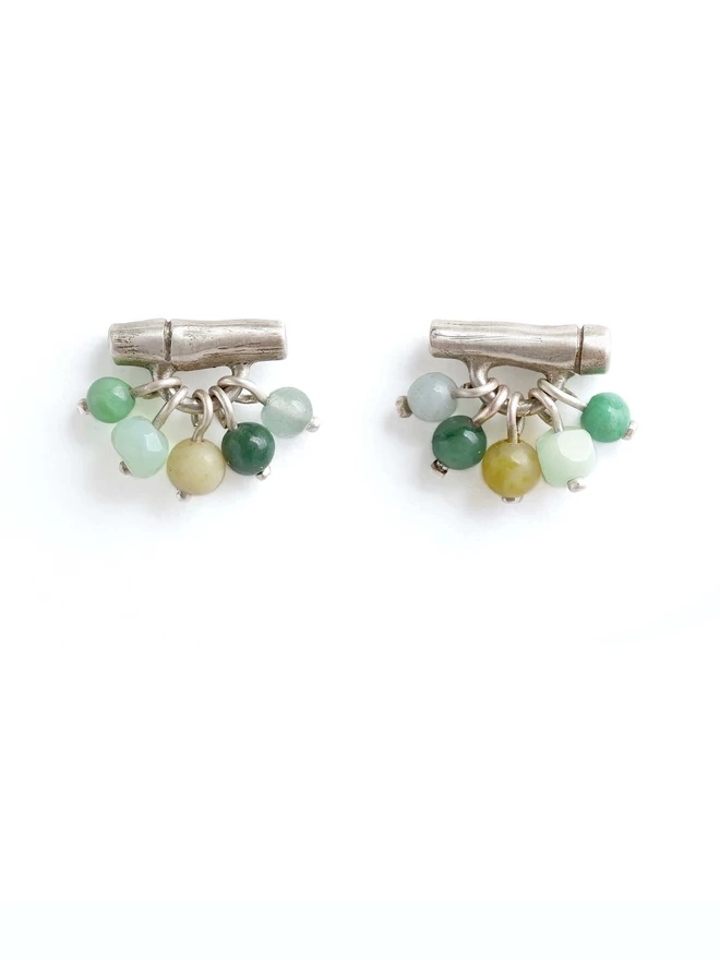 Bamboo bauble studs in stering silver & green gemstones