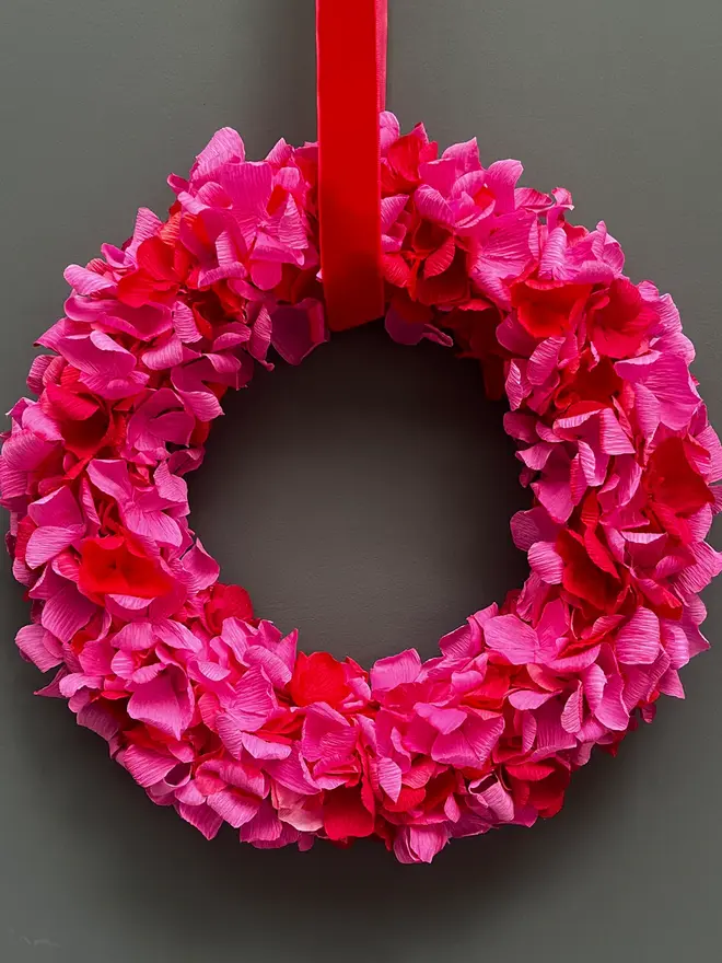 Hot Pink & Red Crepe Paper Wreath