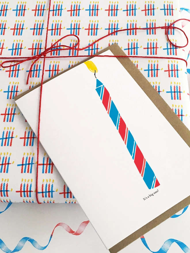 1st Birthday Big Candle Card and Gift Wrap