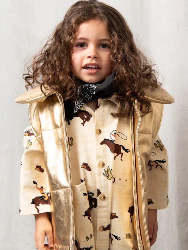Starlight Gold Padded Front Zip Leather Gilet