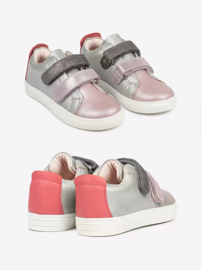 Little girl pHenry double Velcro metallic sneakers