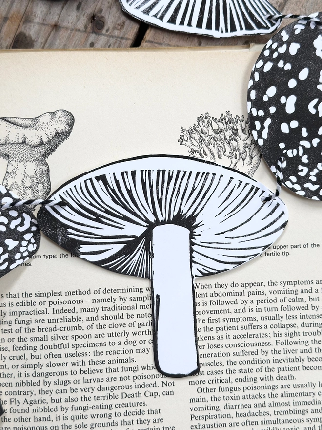 Enchanted Mushroom Garland Hand Printed Monochrome Bunting 
