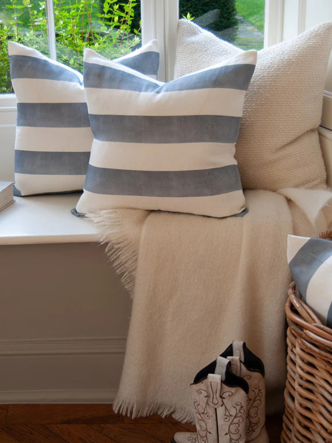 blue striped cushion cover