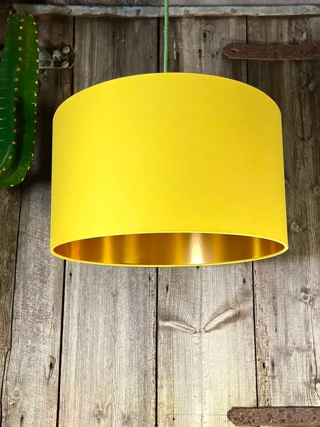 Banana Yellow Cotton Drum Lampshade with Gold Lining