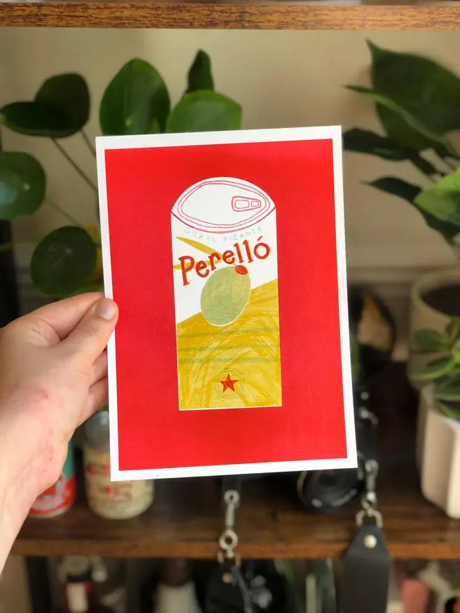 Perello Olives Red Tin Risograph Print