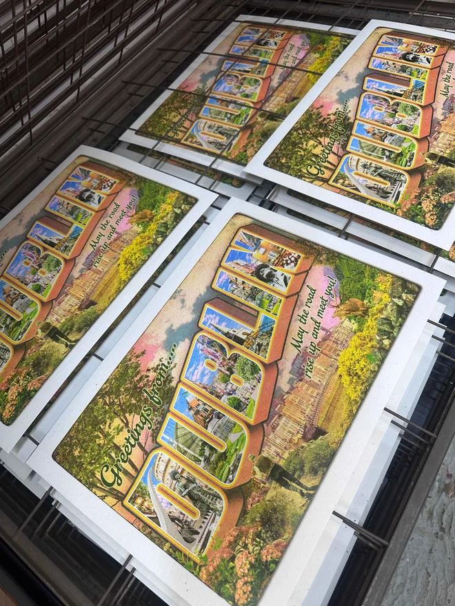 Dublin retro themed vintage screenprint postcard