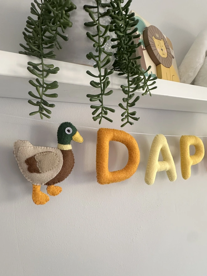 Personalised Name Garland With Ducks, nursery decorations, kids name banner, baby gift, playroom decor, felt letters