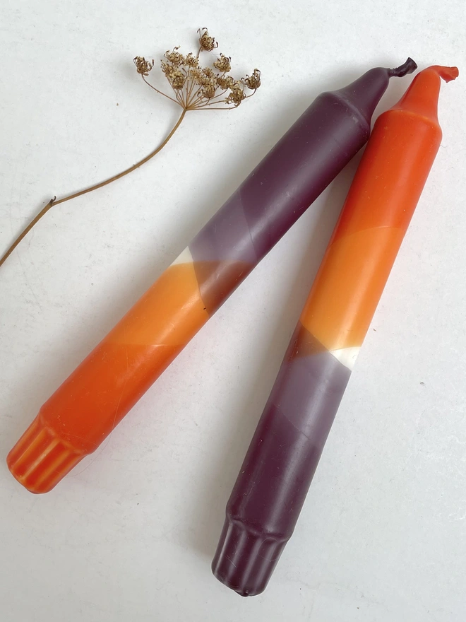 Rust Red & Aubergine Dip Dyed Dinner Candles (Set Of 2)