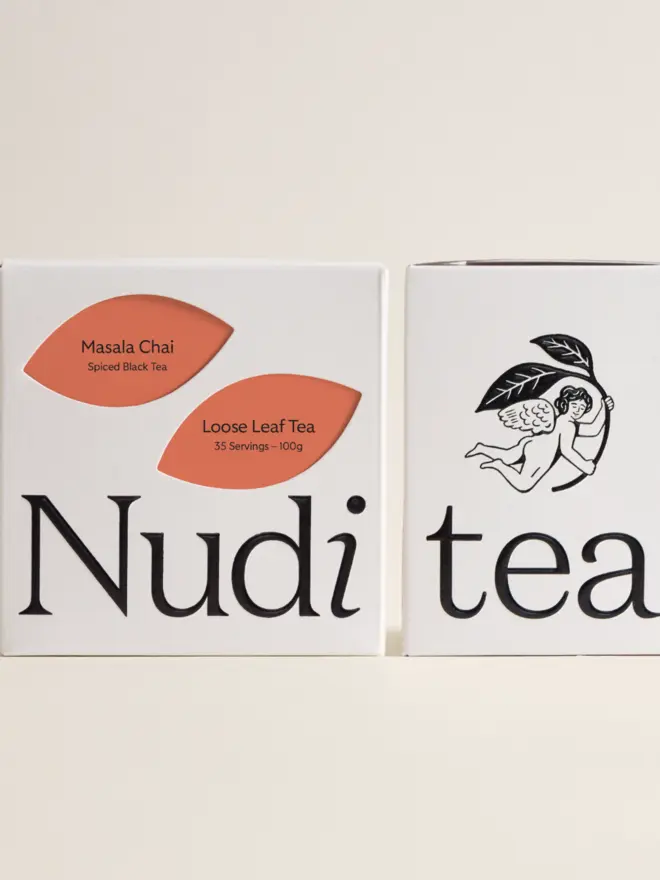 white box of tea with orange and black design