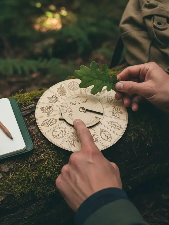 Leaf dial in use. Learner identifying an oak leaf