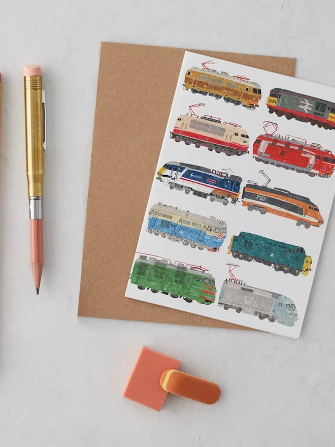 Vintage Trains Greeting Card