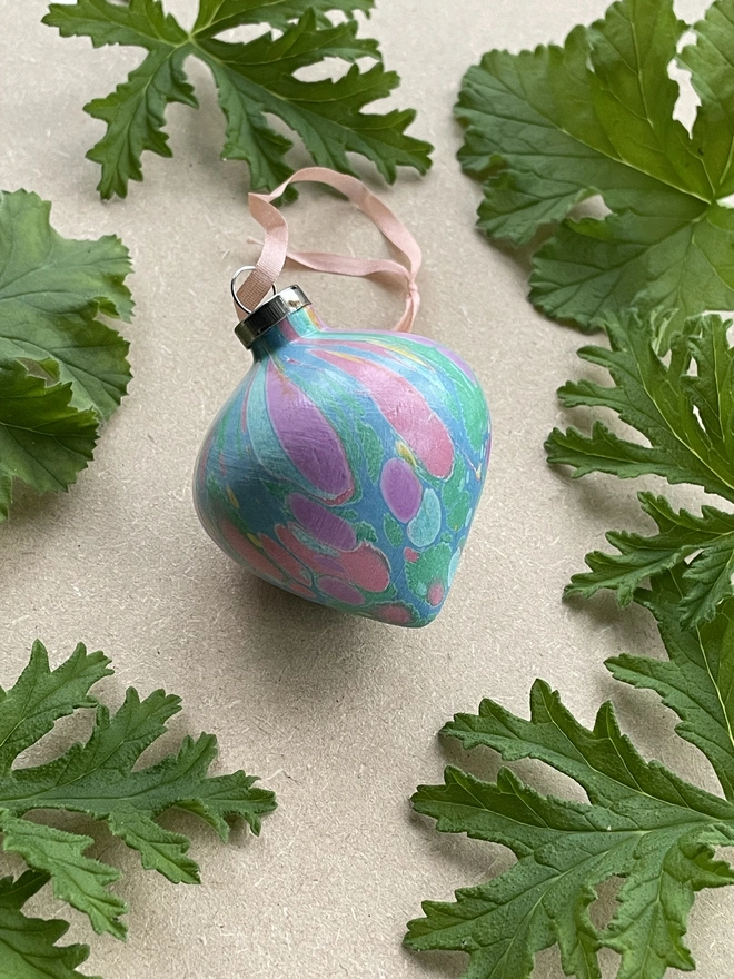 Hand-marbled ceramic tapered bauble