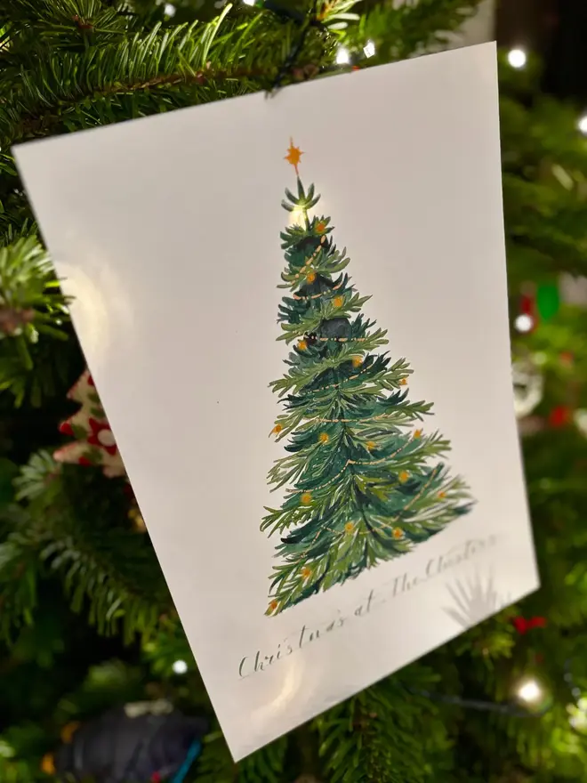 Christmas Tree Watercolour With Calligraphy Wall Art
