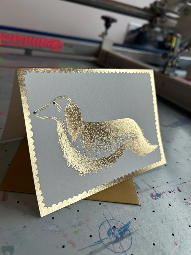 Long Hair Dachshund sausage Dog, Gold, Card, Hannah Carvell