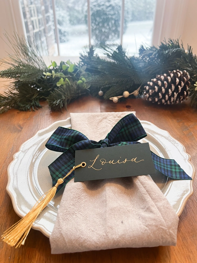 Personalised Calligraphy Green Christmas Place Cards 