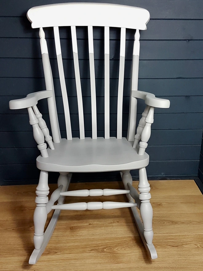  Painted Wooden Rocking Chair Grey And White 