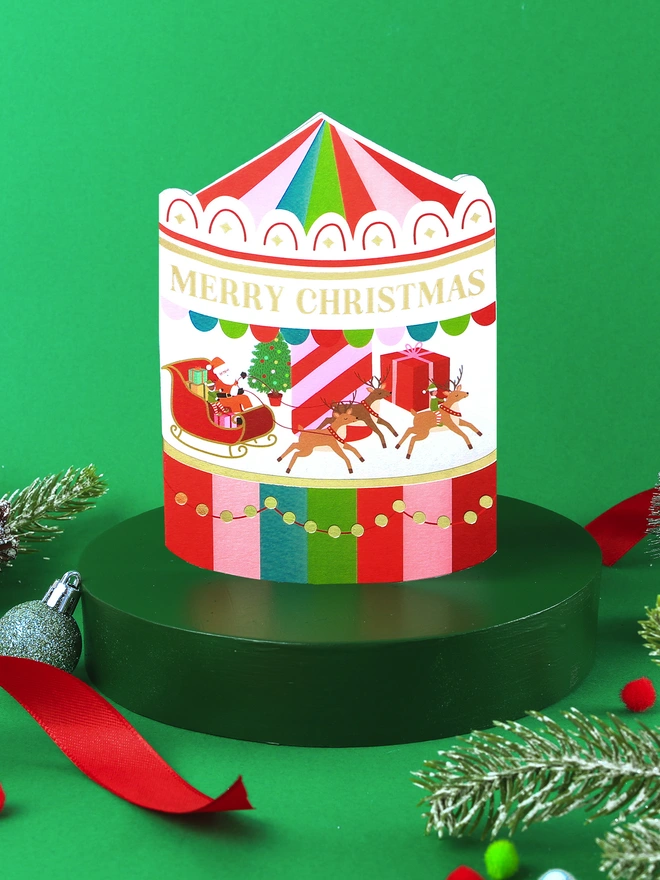 'Merry Christmas' Fairground Carousel Card