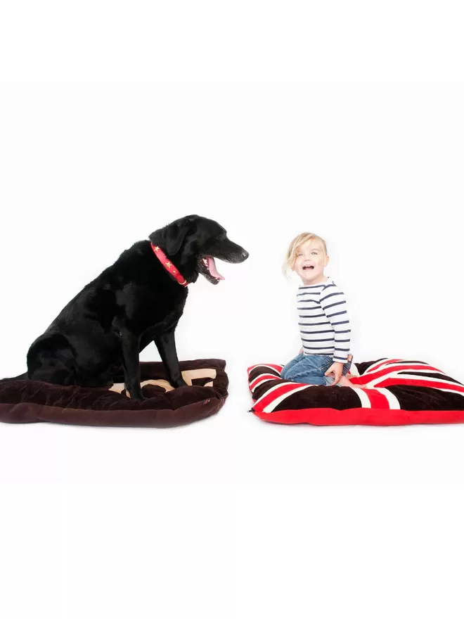 Union Jack Dog Bed With A Labrador & Child