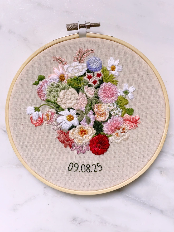 Hand embroidered wedding bouquet keepsake