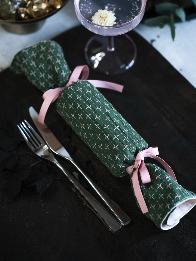 reusable embroidered linen christmas crackers
