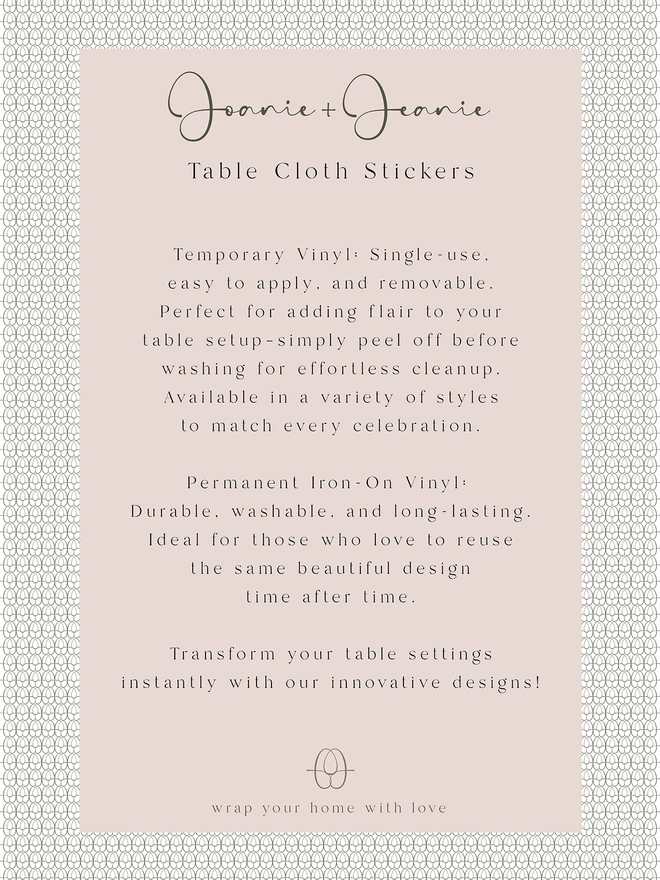 Tablecloth stickers information