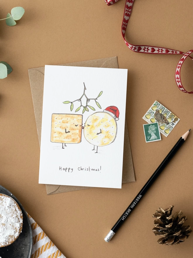 Kissing Christmas Cracker fun Christmas Card